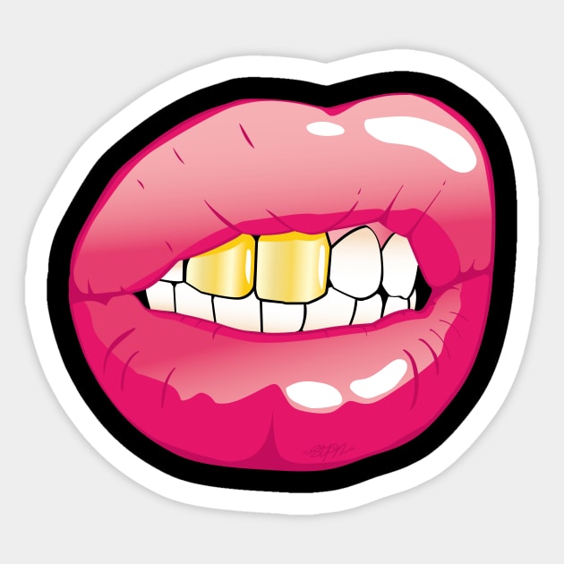 Mouth with golden teeth (for Face Mask) Sticker by madebystfn